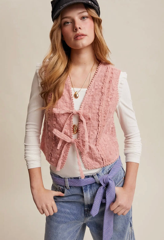 Embroidered lace tie front