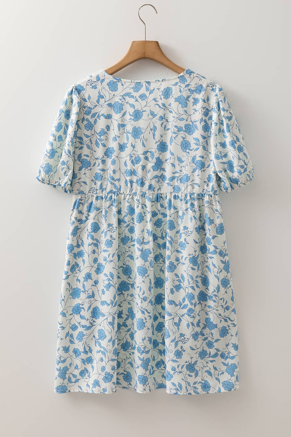 LAS Floral Contrast Bow Puff Sleeve Mini Dress (S-XL)