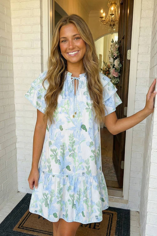 LAS Floral Contrast Edge Layered Mini Dress (S-XL)