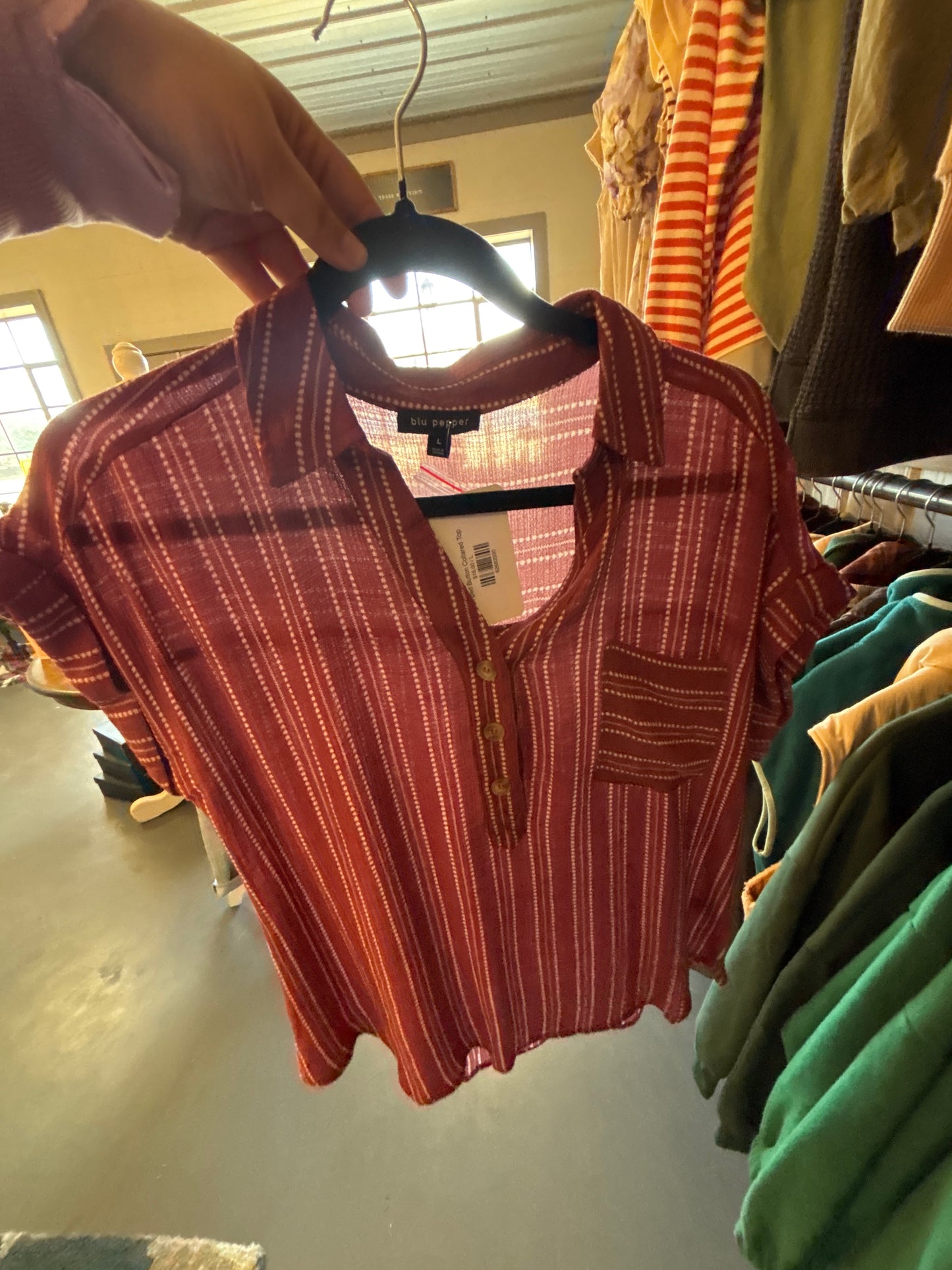 Striped Button Collared Top