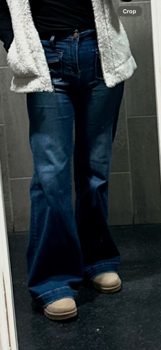 Risen High Rise front patch Jeans