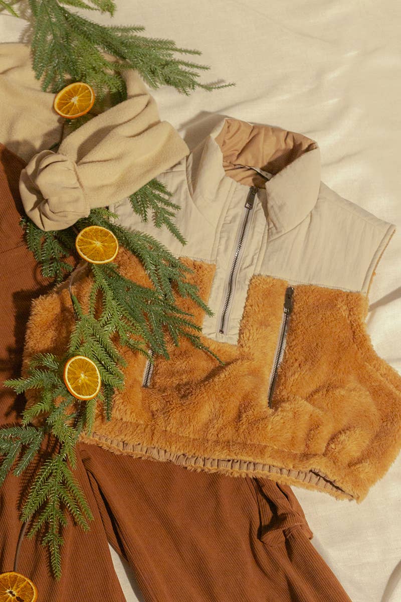 Faux Shearling Half-Zip Vest