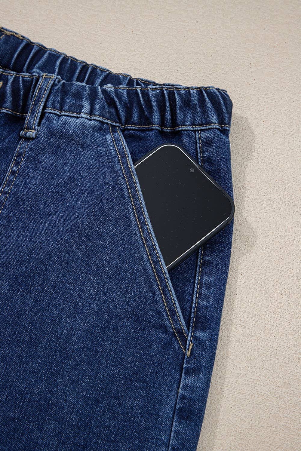 66 Drawstring Seam Detail Raw Hem Wide Leg Denim Pants