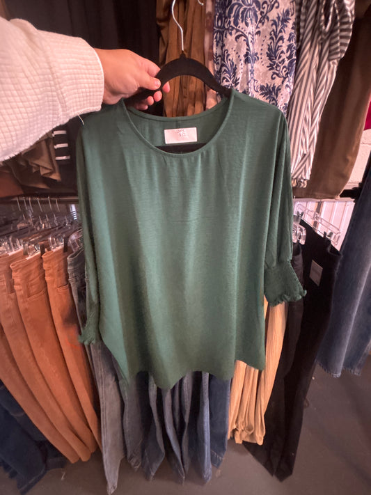 Green blouse w/ ruffle sleeves