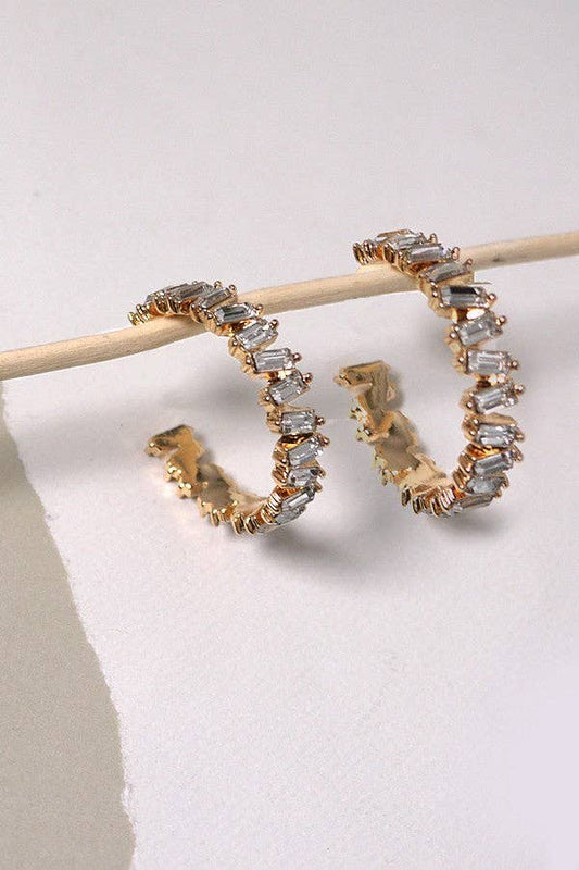 BAGUETTE RHINESTONE HOOP EARRINGS
