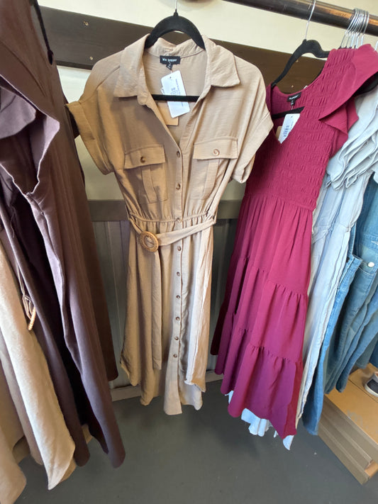 Belted Button Down Midi Dress