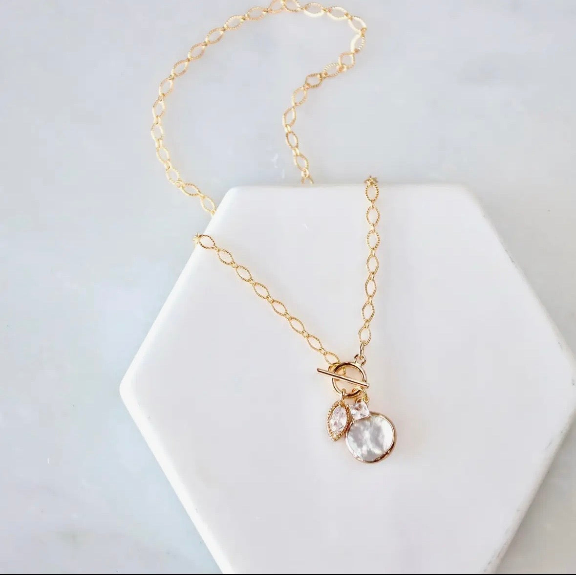 Freshwater petal coin necklace