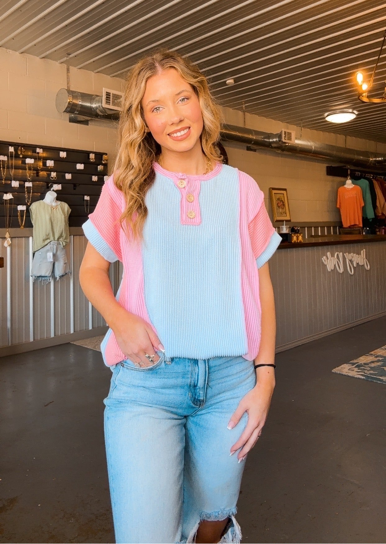 Blue Color Block Top