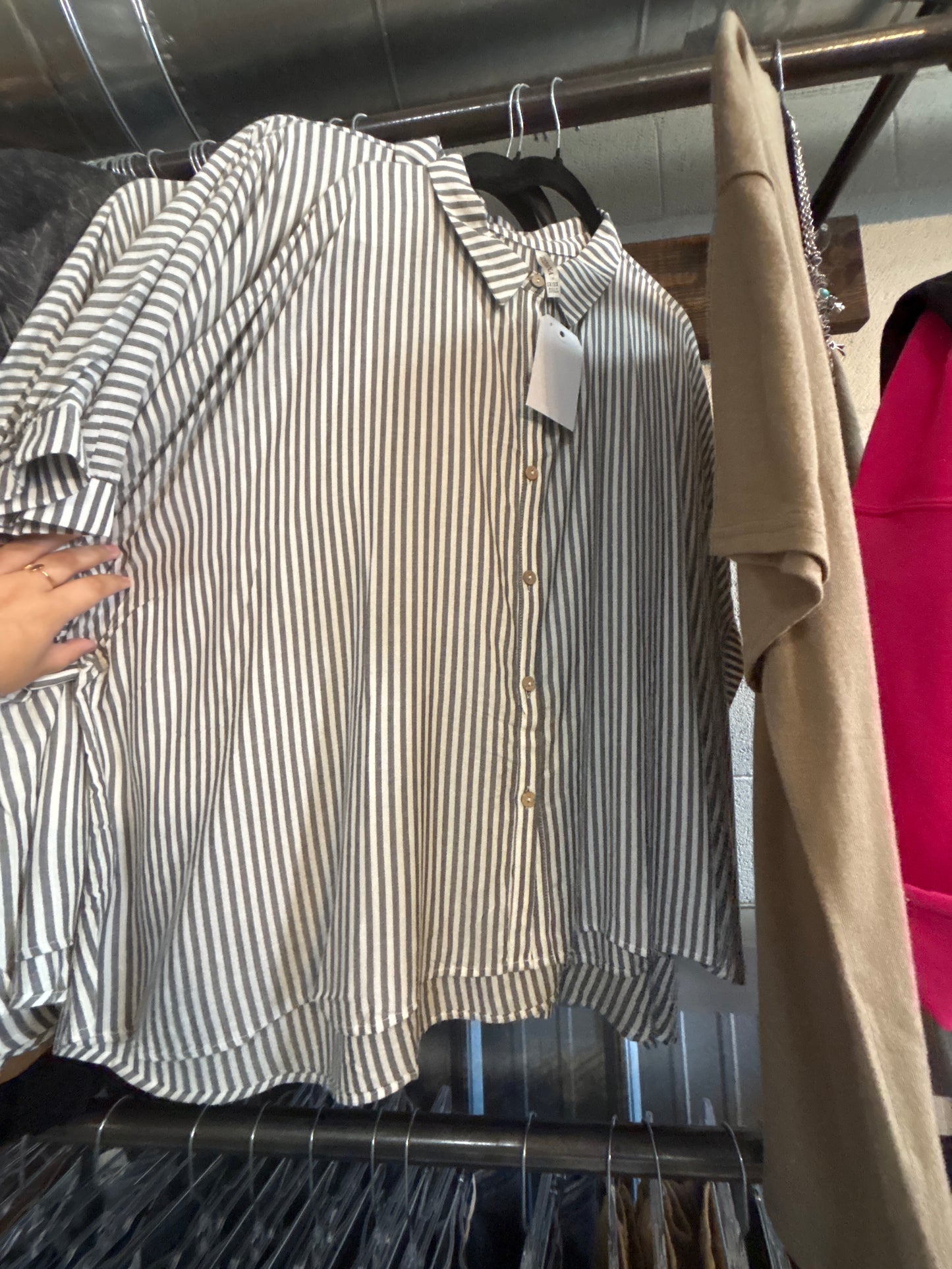 Plus Rayon Striped Button Up Top