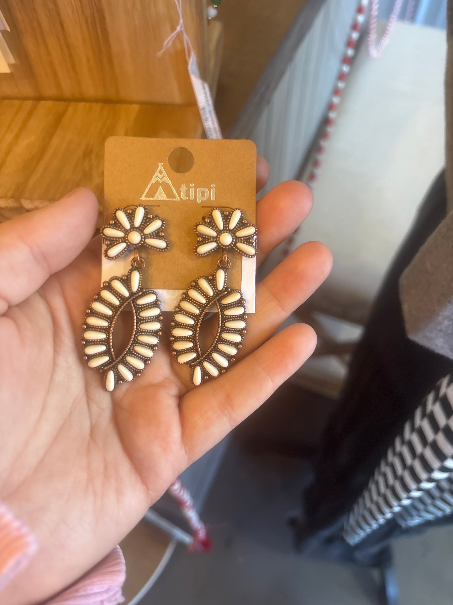 Rustic and white dangle earrings