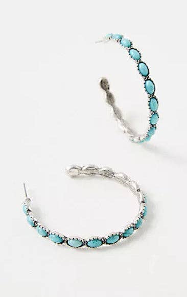 WESTERN TURQ STONE HOOP EARRINGS