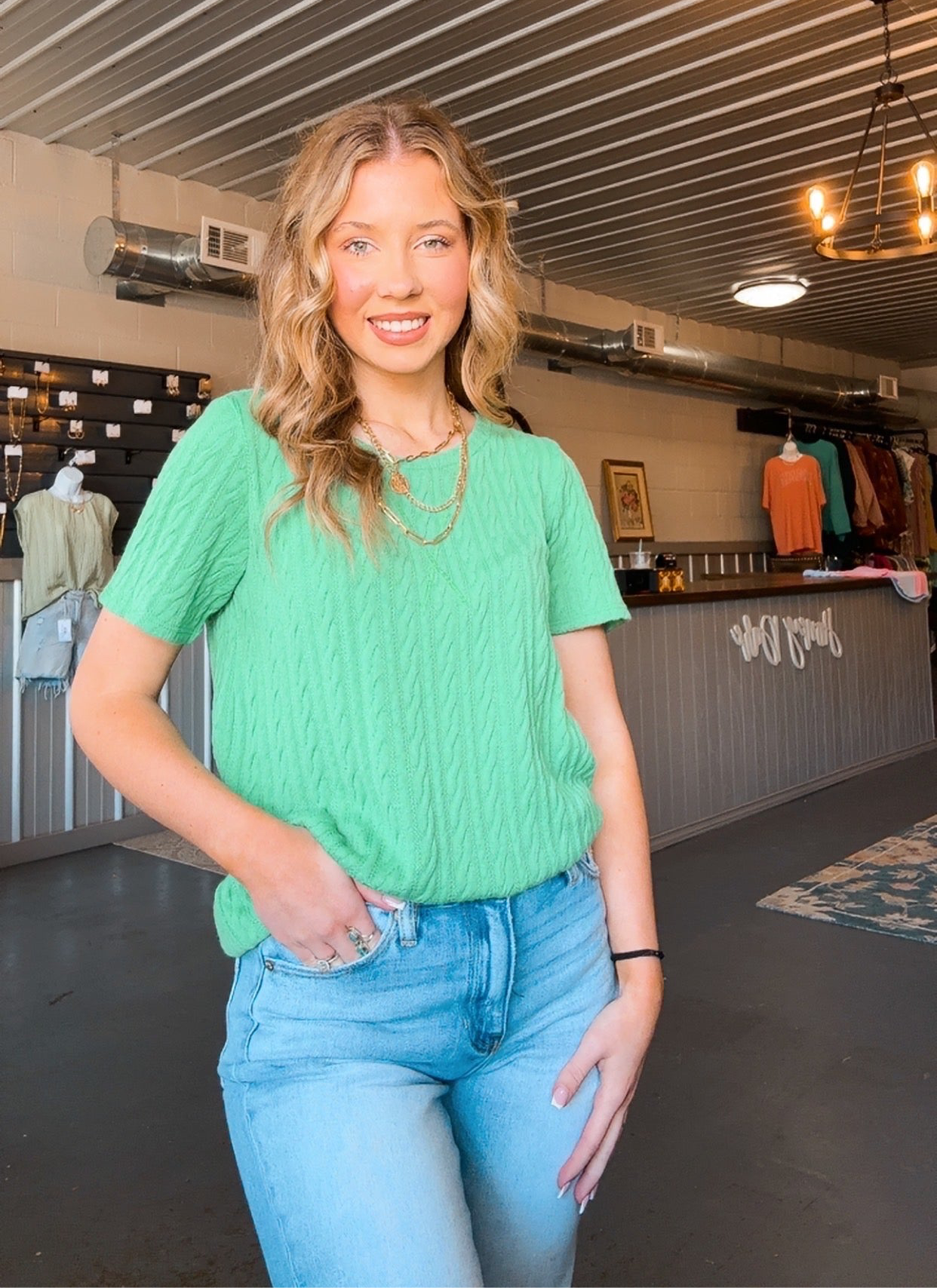Kelly Green Cable Knit Top