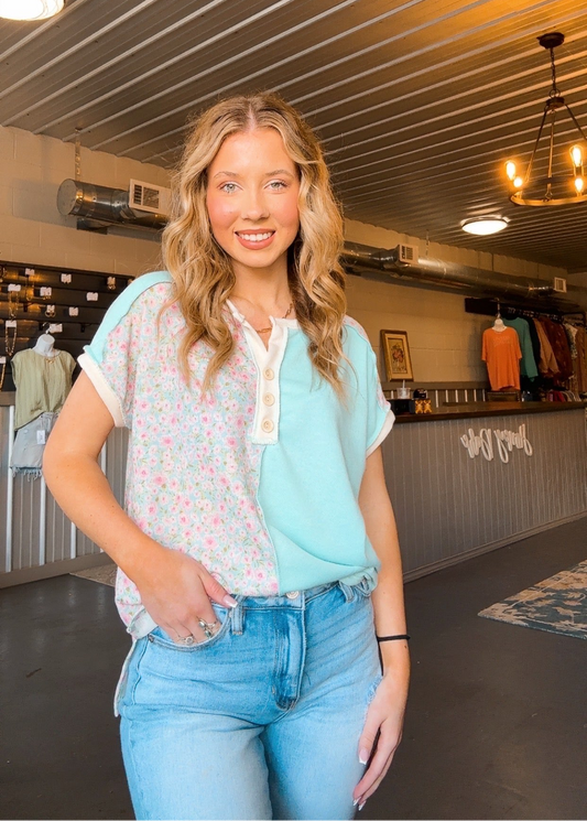 Aqua Floral Top