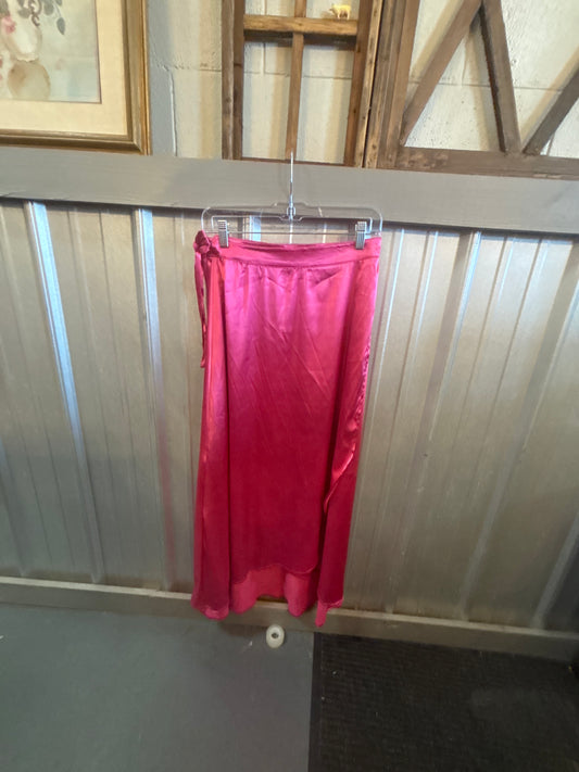 Pink satin wrap skirt