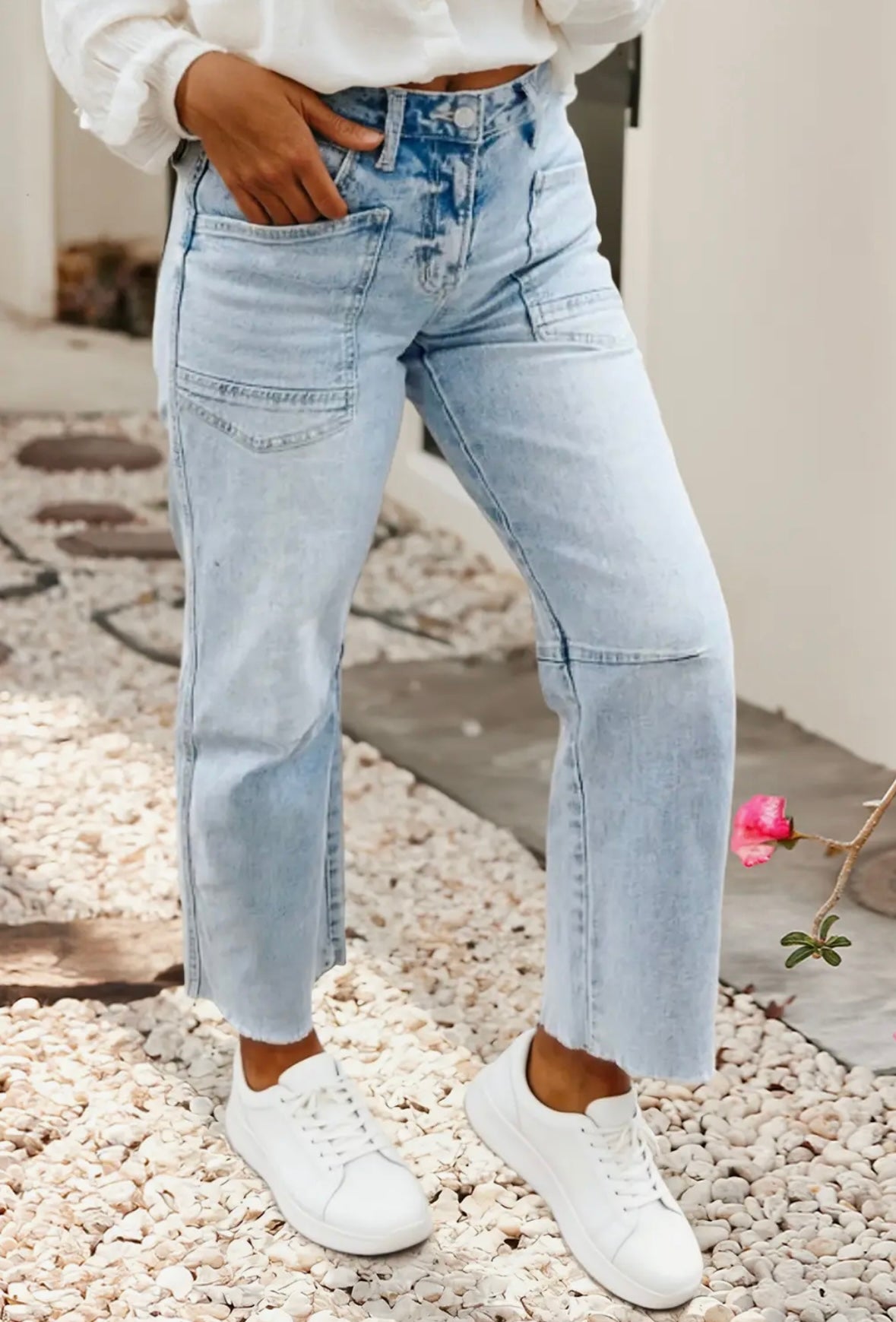 Frayed light wash jeans