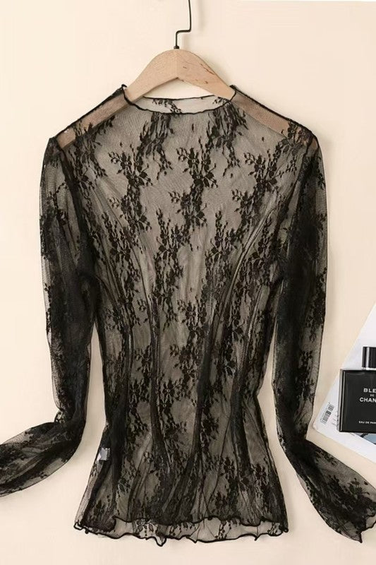 PS Mesh Lace Sheer Mock Top