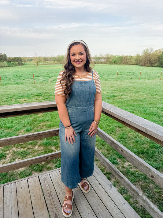 DENIM TIE BACK SLEEVELESS WIDE LEG OVERALLS
