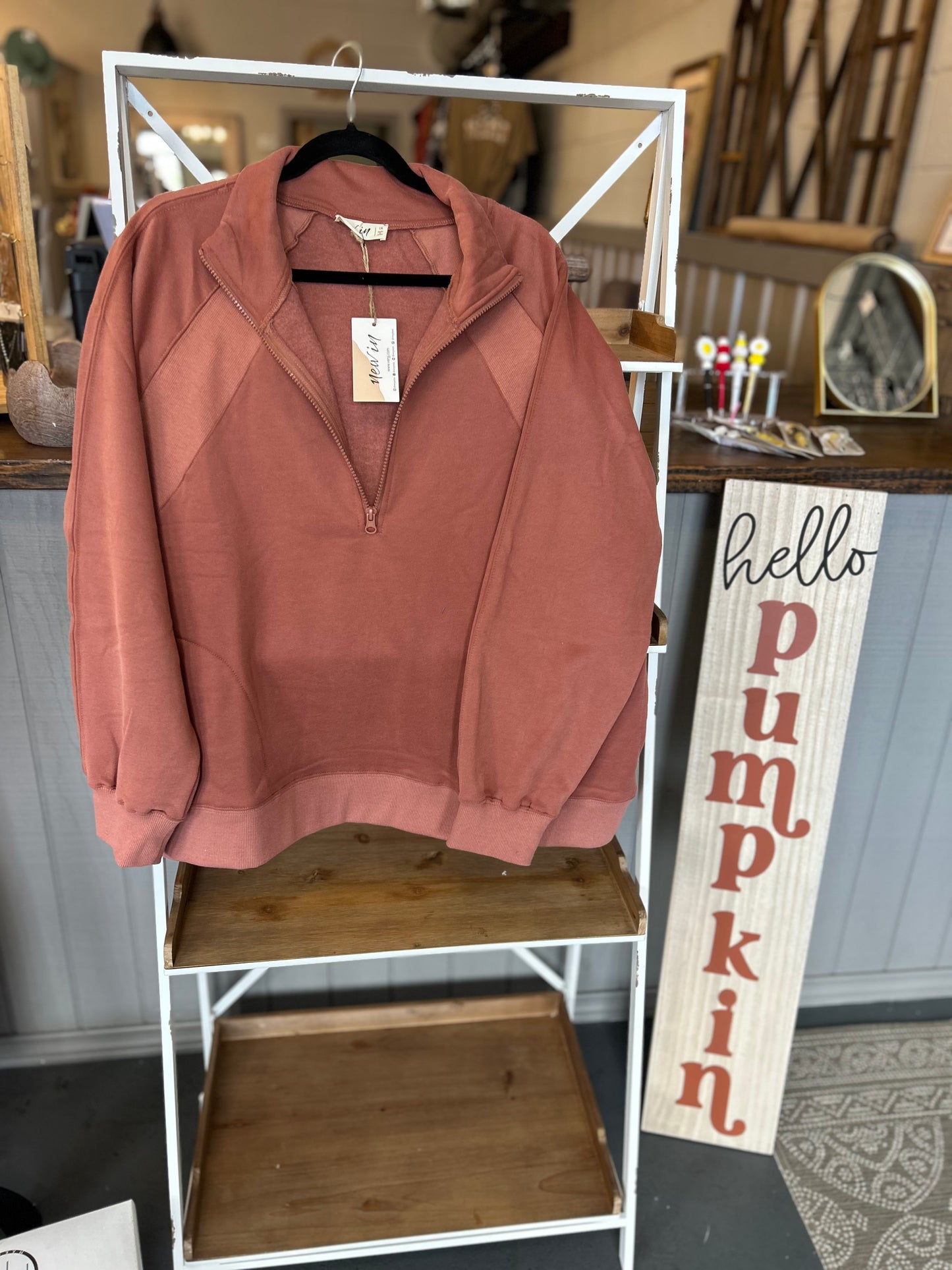 Oversized Sweatshirt Henley Top