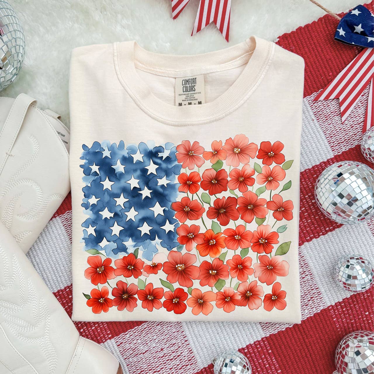 Floral Watercolor American Flag DTF Heat Transfer