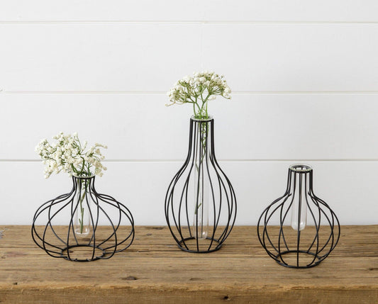 Stem Vases With Black Metal Frames (Pk/3 Ast) | SALE