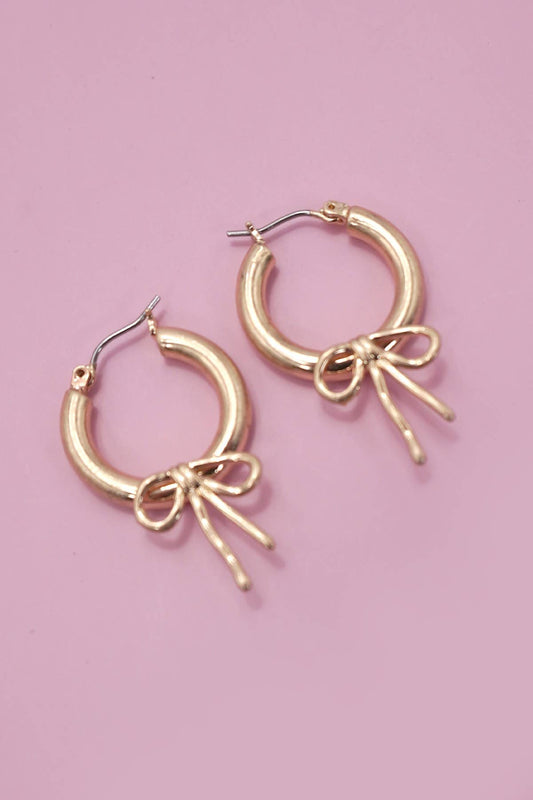 WORN GOLD BOW PUFFY HOOP EARRINGS