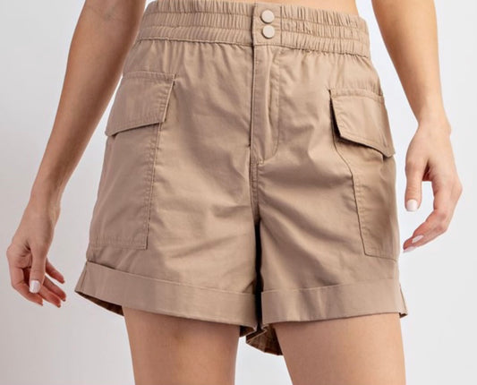 Taupe Solid Cargo Shorts