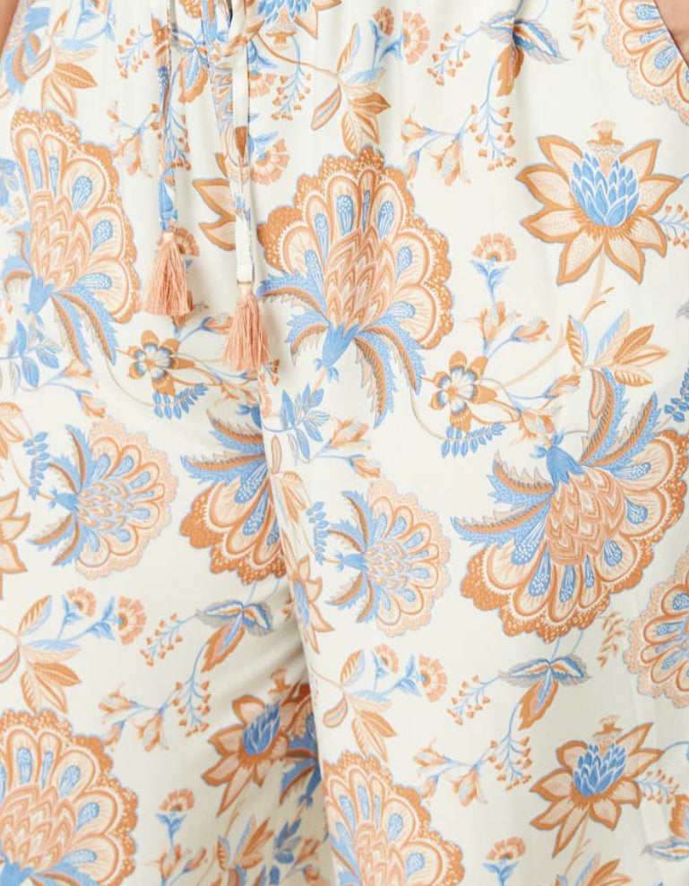 Curvy Floral Border Printed Wide Leg Pants