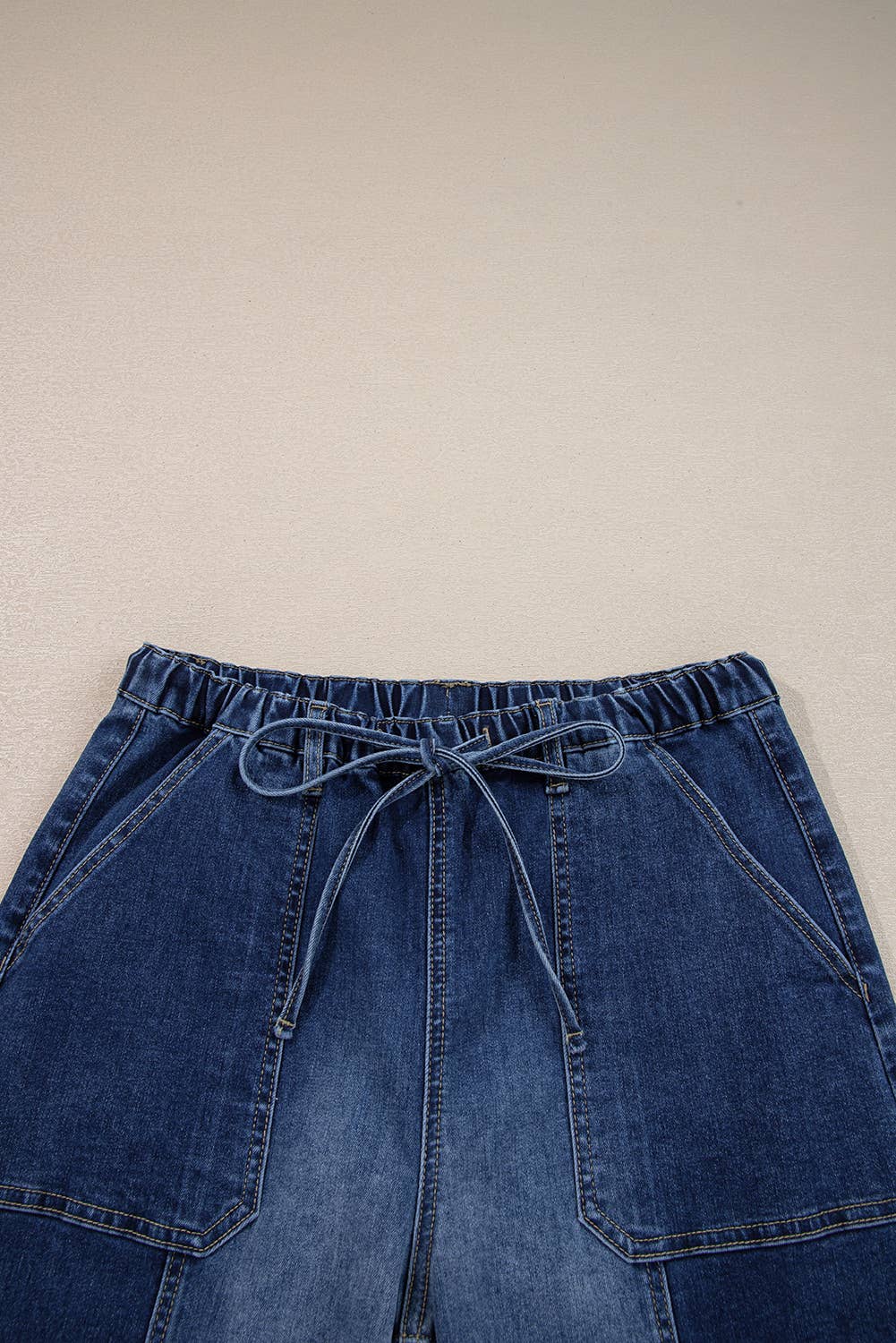 66 Drawstring Seam Detail Raw Hem Wide Leg Denim Pants
