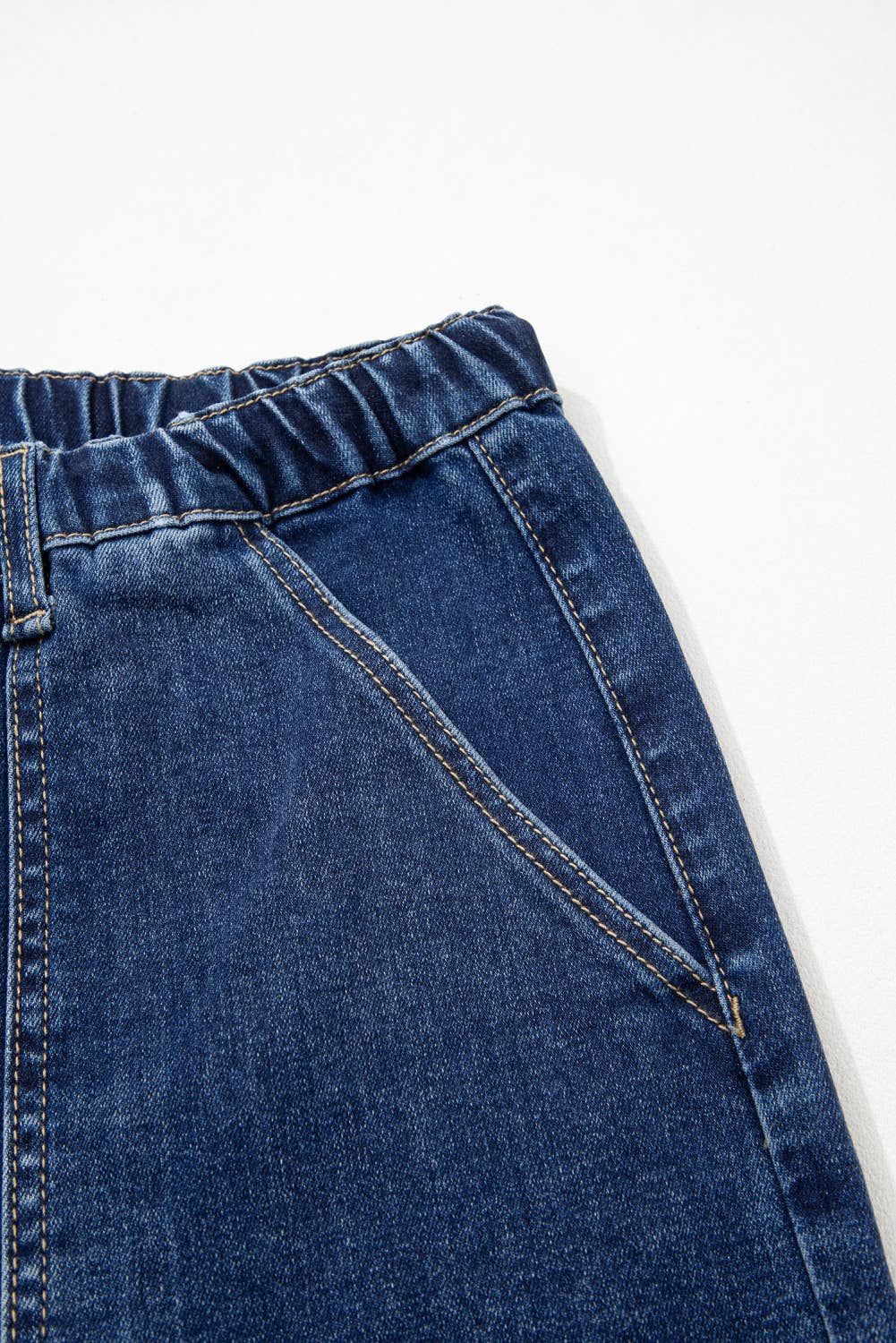 66 Drawstring Seam Detail Raw Hem Wide Leg Denim Pants