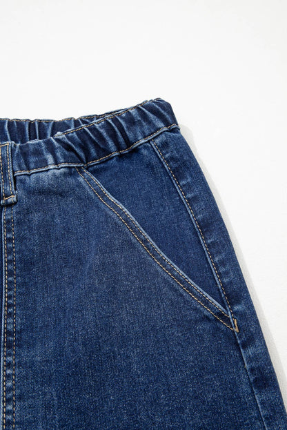66 Drawstring Seam Detail Raw Hem Wide Leg Denim Pants
