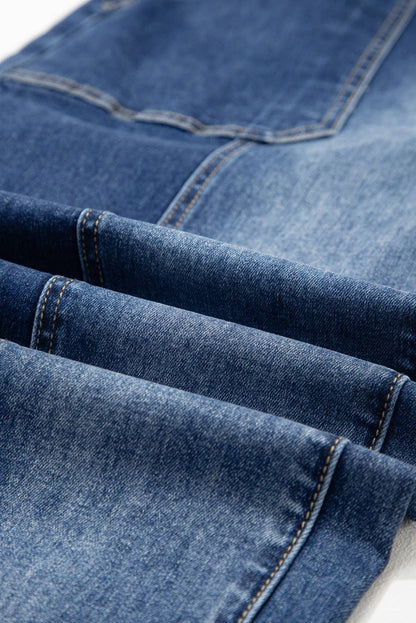 66 Drawstring Seam Detail Raw Hem Wide Leg Denim Pants