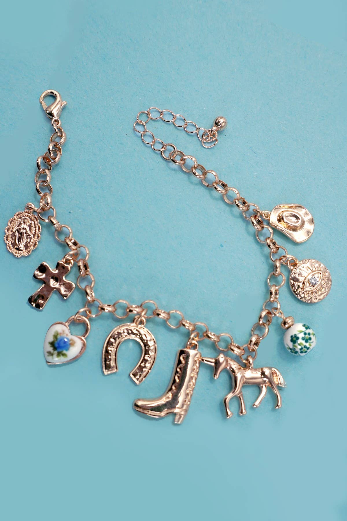 CHARM BRACELET - WESTERN BOOT CROSS PORCELAIN