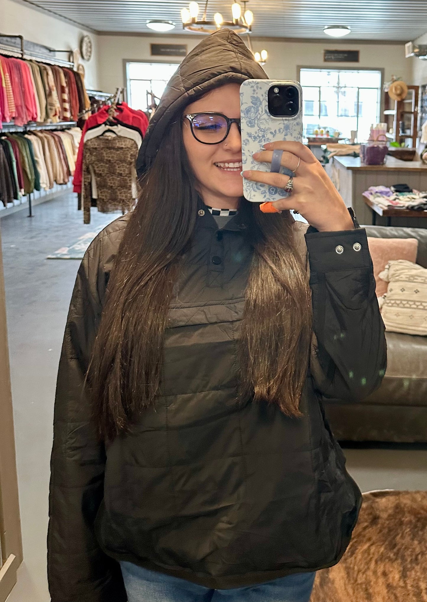 Black Puffer Pullover Jacket