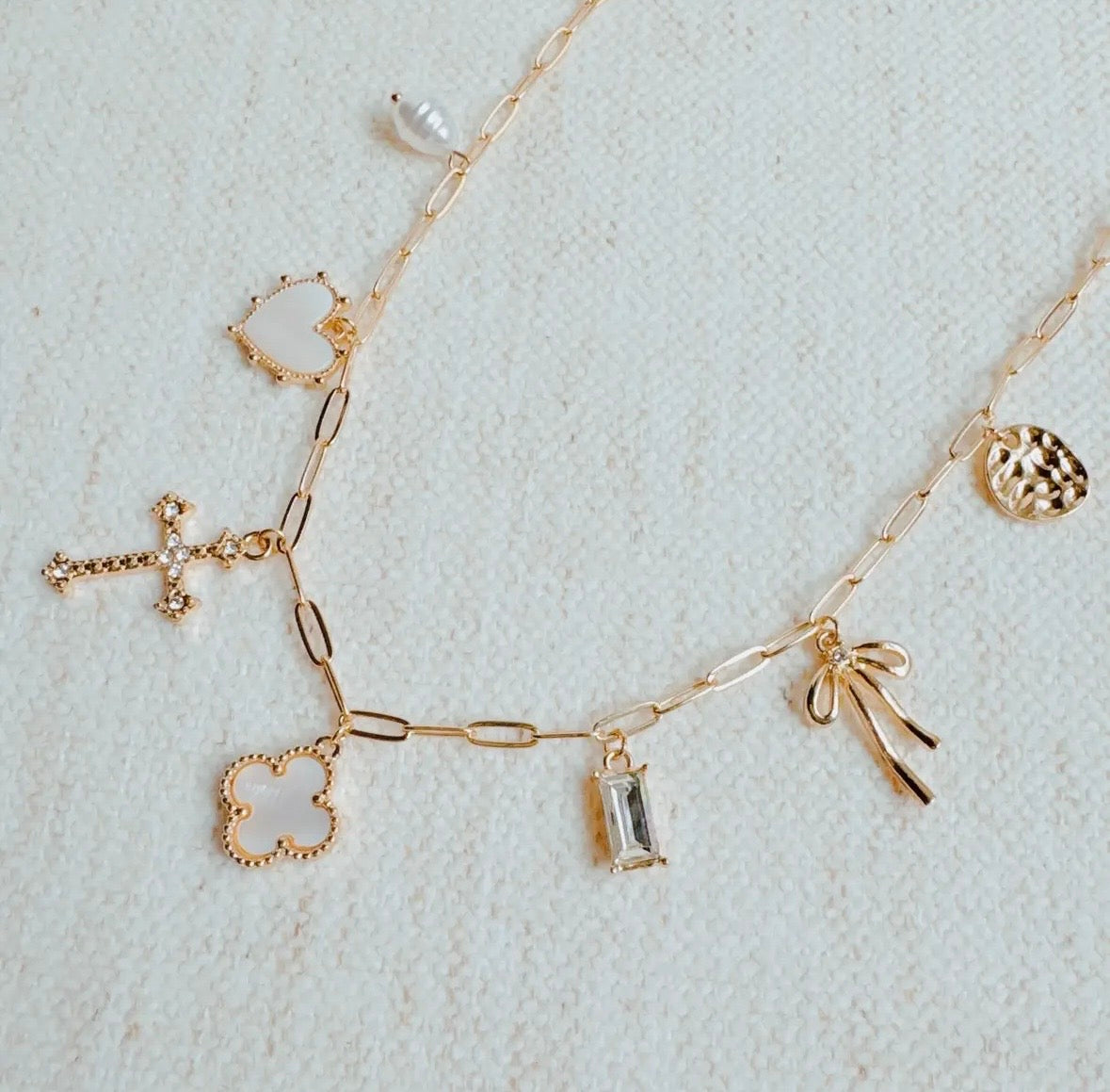 Cross clover charm necklace