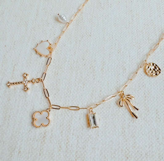 Cross clover charm necklace