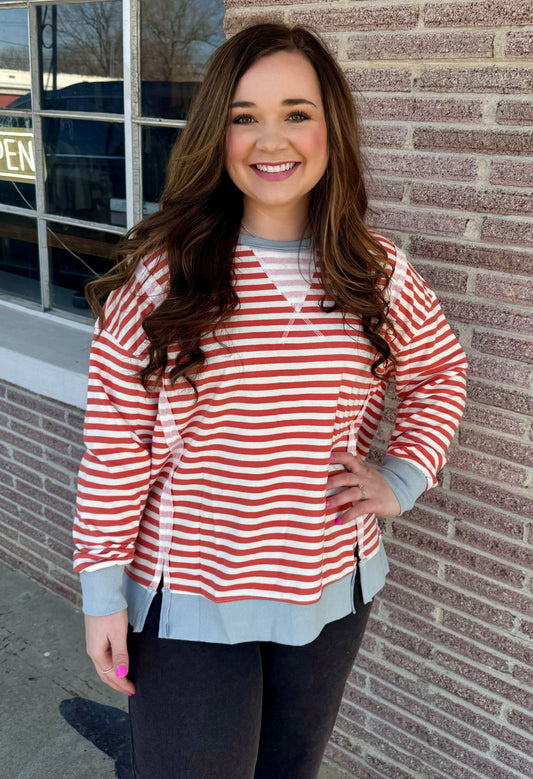 Dusty Brick Stripped Pullover