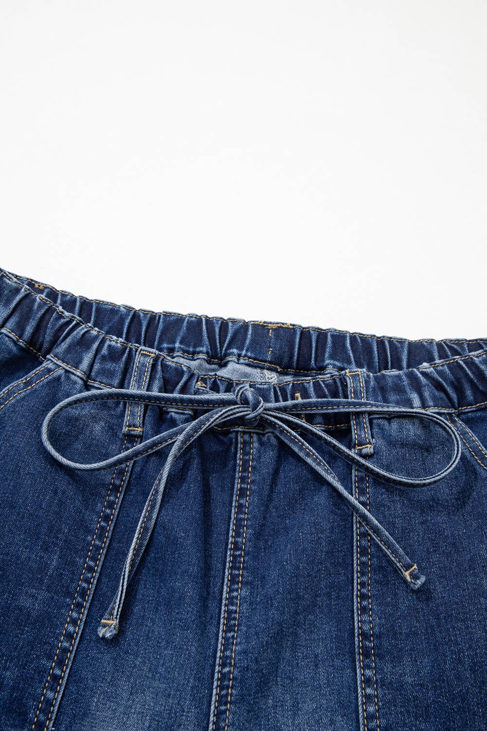 66 Drawstring Seam Detail Raw Hem Wide Leg Denim Pants