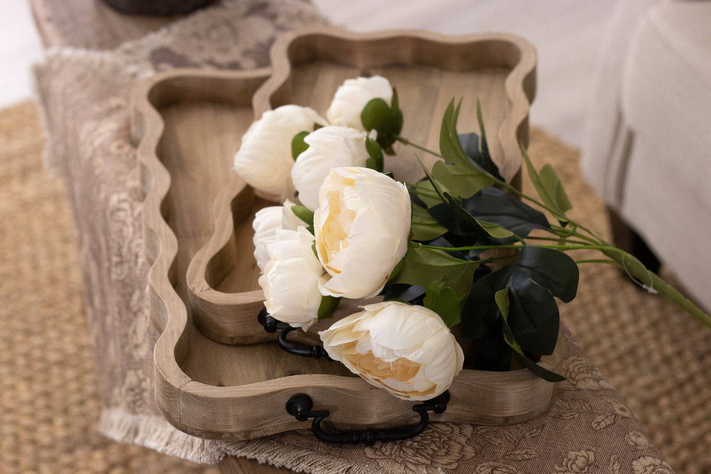 Trays - Scalloped Natural Wood (Set Of 02)