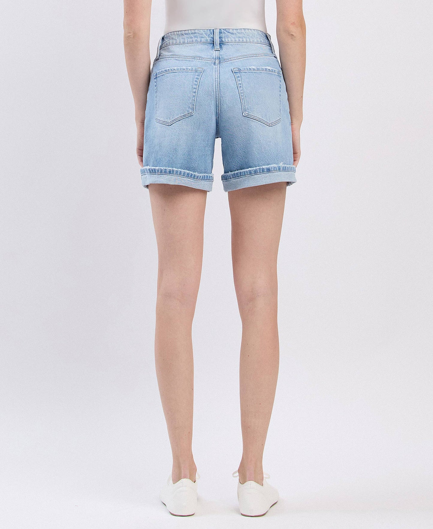 SUPER HIGH RISE MIDI DENIM SHORTS