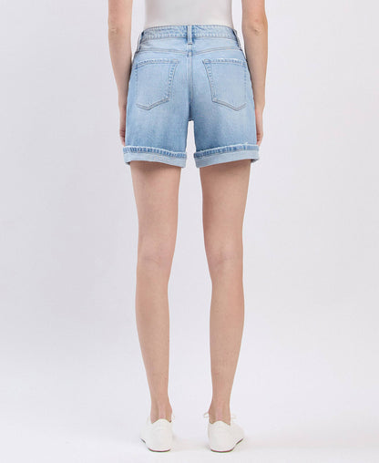 SUPER HIGH RISE MIDI DENIM SHORTS