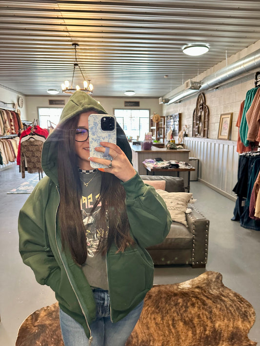 Hunter Green Oversized Hooded Half Zip