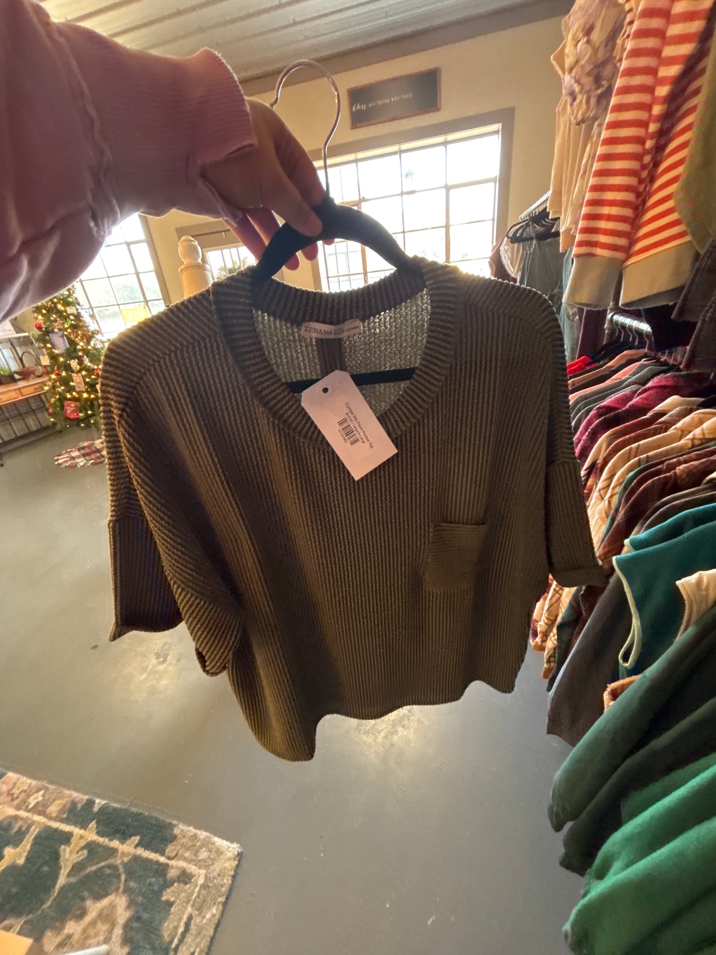 Corded Rib Front Pocket Top
