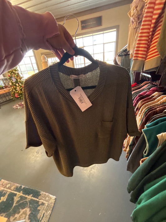Corded Rib Front Pocket Top