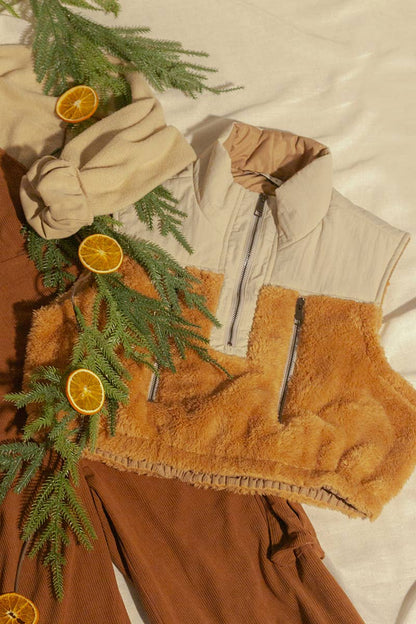 Faux Shearling Half-Zip Vest