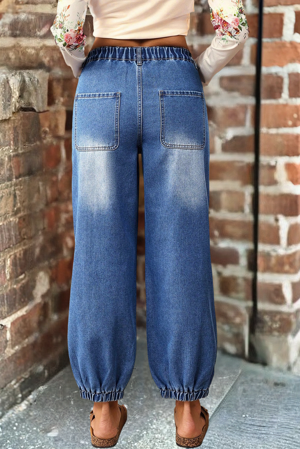 Buttons Front Tapered Casual Loose Fit Jeans