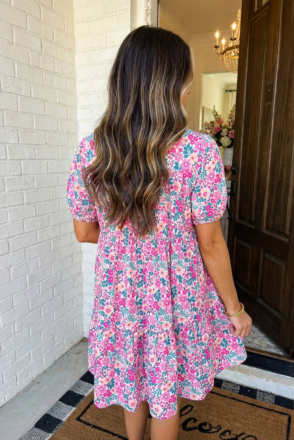 LAS Floral Collared Half Button Mini Dress