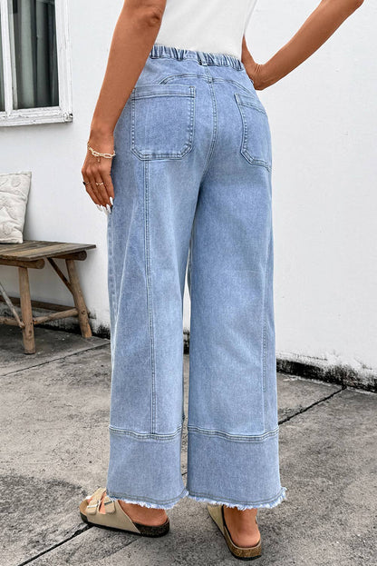Seam Detail Raw Hem Wide Leg Drawstring Jeans | 4-16