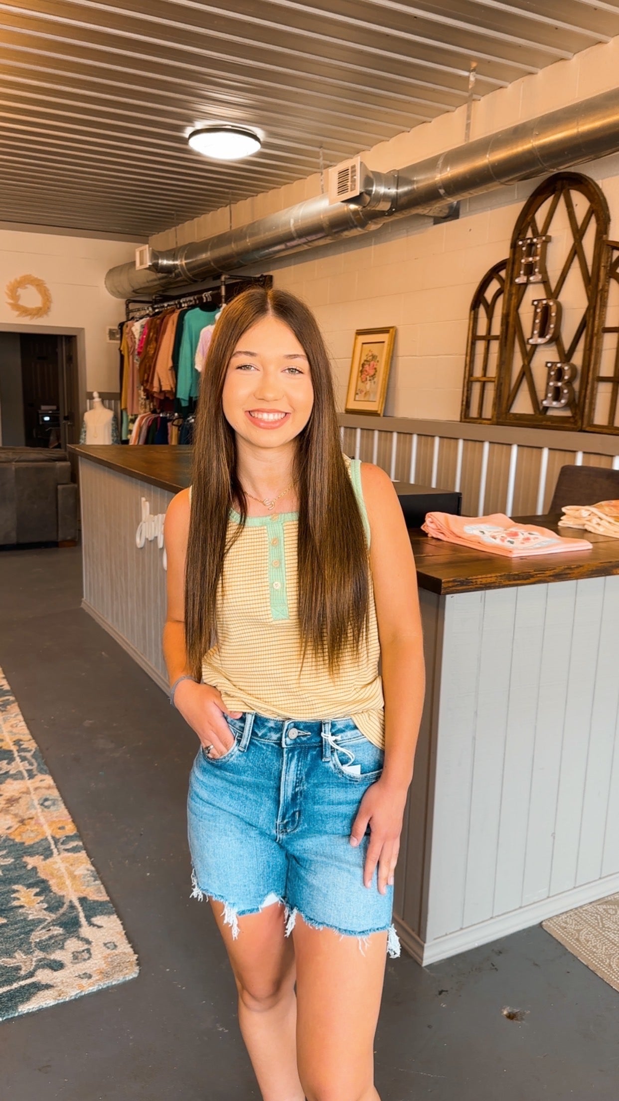 Banana Striped Henley Tank top