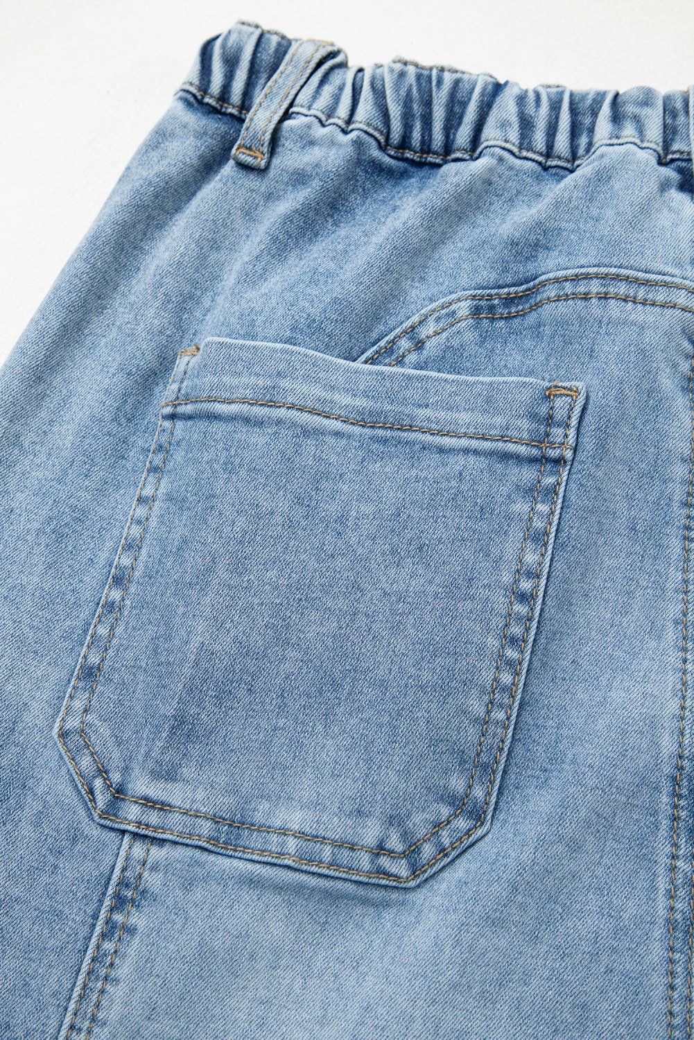 66 Drawstring Seam Detail Raw Hem Wide Leg Denim Pants