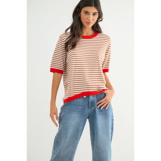 STRIPED CONTRAST KNIT TOP
